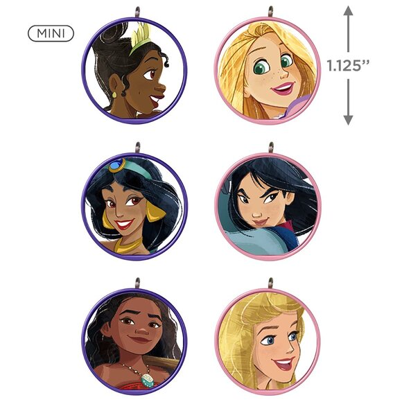 New! Disney Princess Hallmark Keepsake Christmas Ornaments 2022 Mini Set of 6 - Picture 3 of 5